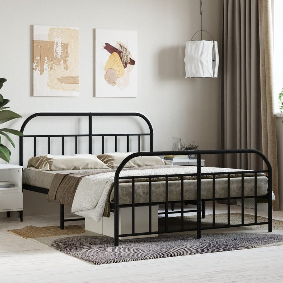 Bedframe Met Hoofd- En Voeteneinde Metaal 140 x 190 cm Zwart met hoofdbord & voetbord