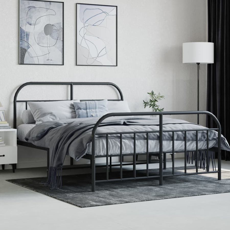 Bedframe Met Hoofd- En Voeteneinde Metaal 140 x 200 cm Zwart met hoofdbord & voetbord