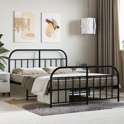 Bedframe Met Hoofd- En Voeteneinde Metaal 140 x 200 cm Zwart met hoofdbord & voetbord