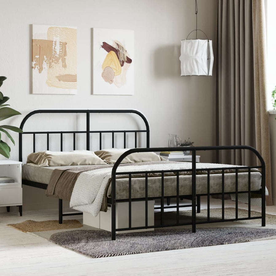Bedframe Met Hoofd- En Voeteneinde Metaal 140 x 200 cm Zwart met hoofdbord & voetbord