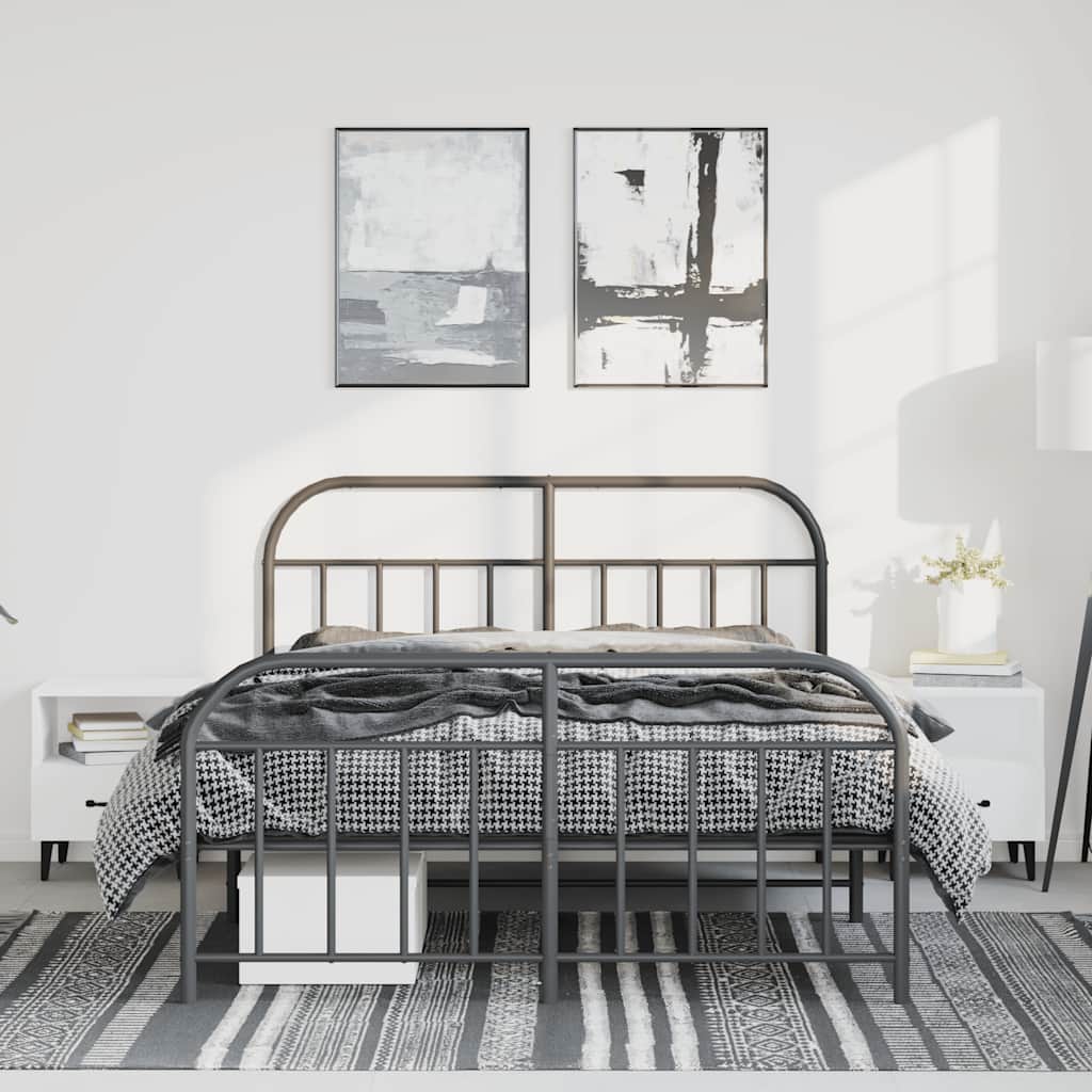 Bedframe met hoofd- en voeteneinde metaal zwart 150x200 cm