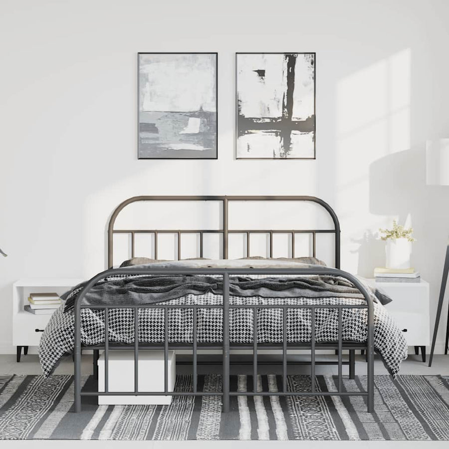 Bedframe met hoofd- en voeteneinde metaal zwart 150x200 cm