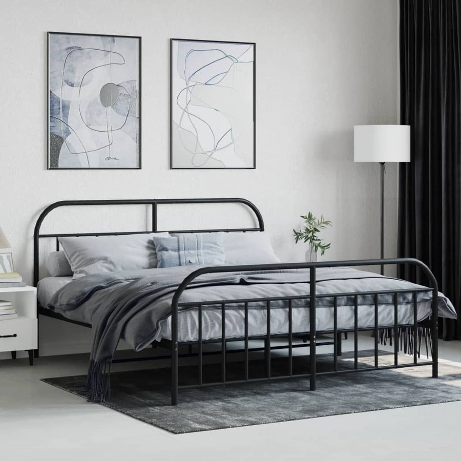 Bedframe Met Hoofd- En Voeteneinde Metaal 183 x 213 cm Zwart met hoofdbord & voetbord
