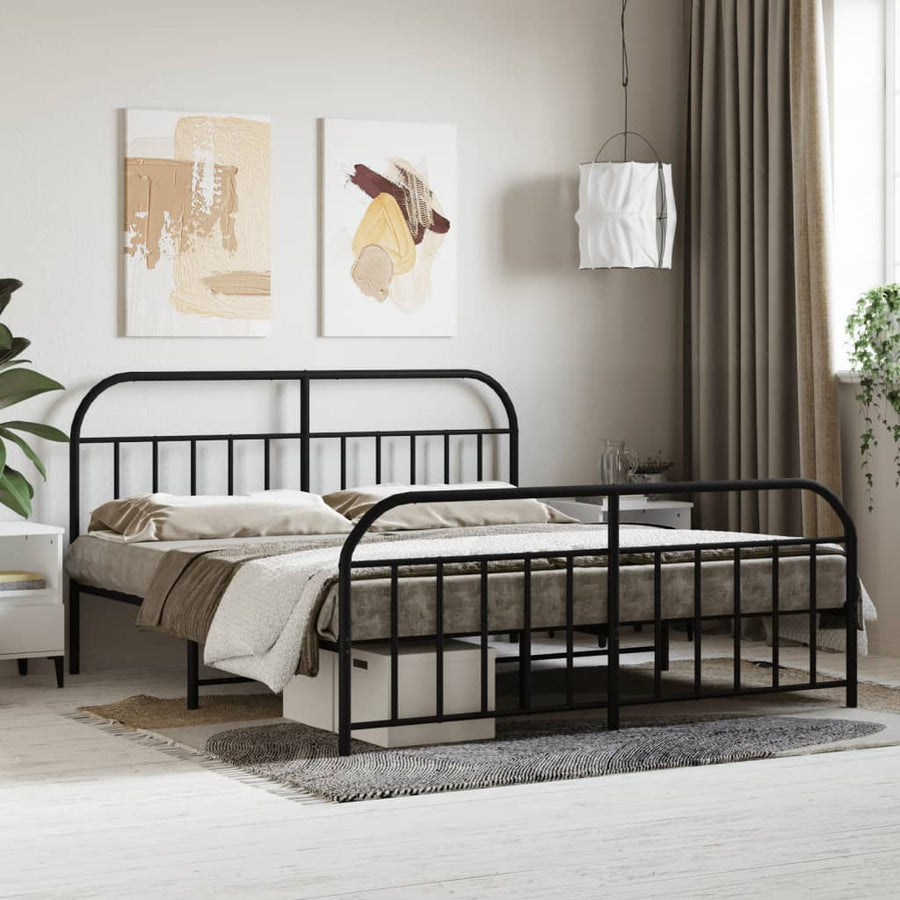 Bedframe Met Hoofd- En Voeteneinde Metaal 183 x 213 cm Zwart met hoofdbord & voetbord