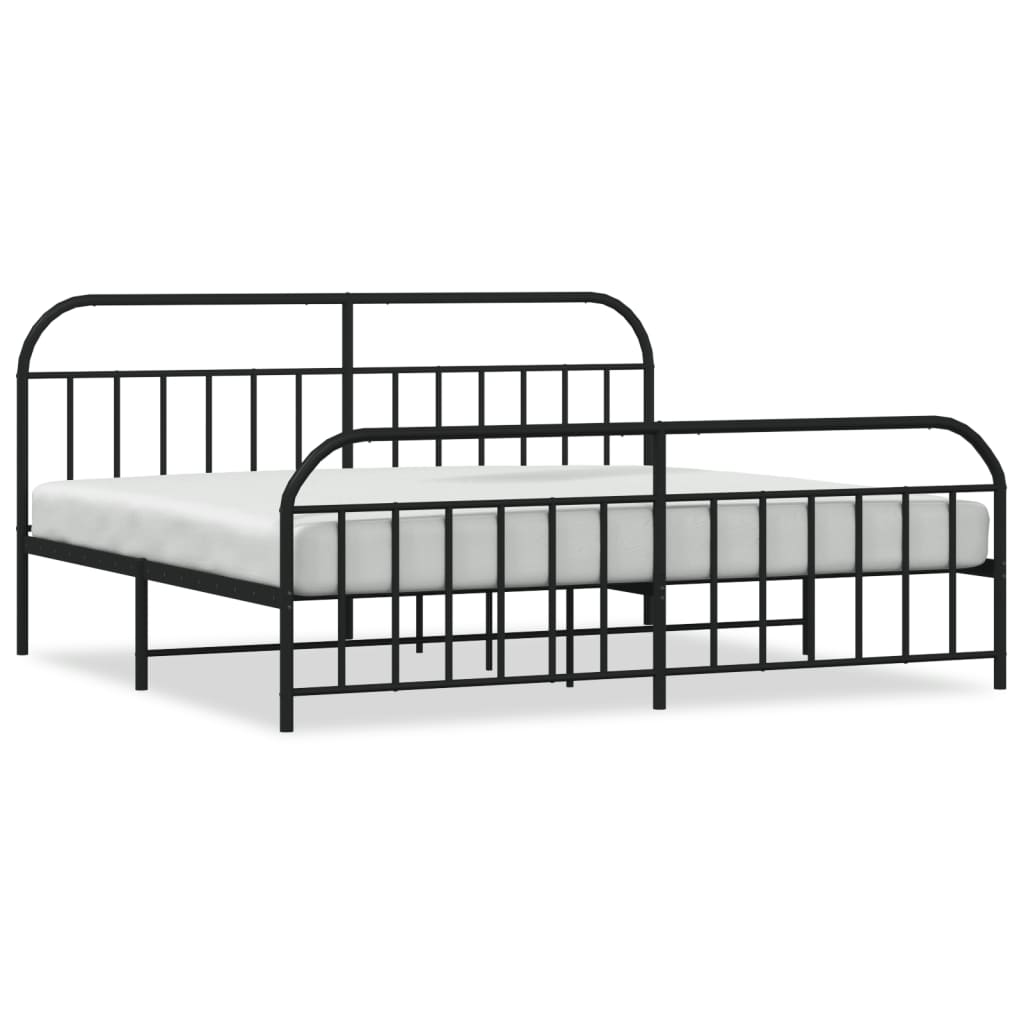Bedframe Met Hoofd- En Voeteneinde Metaal 193 x 203 cm Zwart met hoofdbord & voetbord