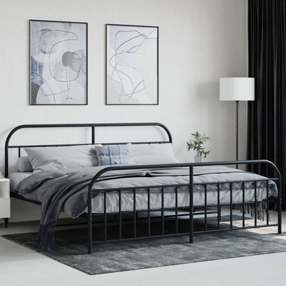 Bedframe Met Hoofd- En Voeteneinde Metaal 193 x 203 cm Zwart met hoofdbord & voetbord