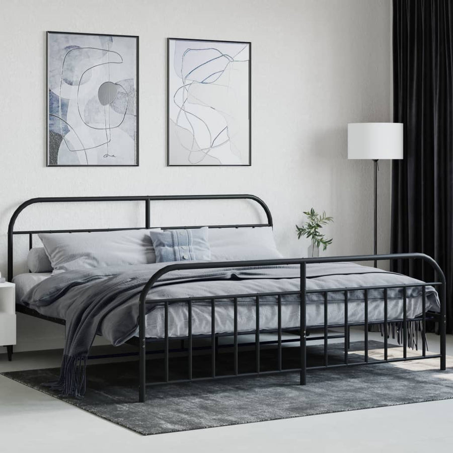 Bedframe Met Hoofd- En Voeteneinde Metaal 193 x 203 cm Zwart met hoofdbord & voetbord