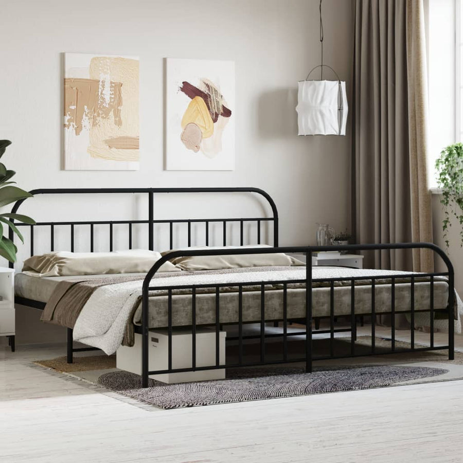 Bedframe Met Hoofd- En Voeteneinde Metaal 193 x 203 cm Zwart met hoofdbord & voetbord