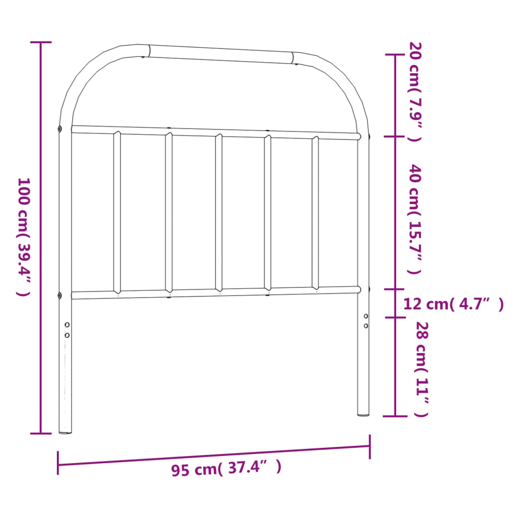 Hoofdbord Metaal Zwart 90 Cm
