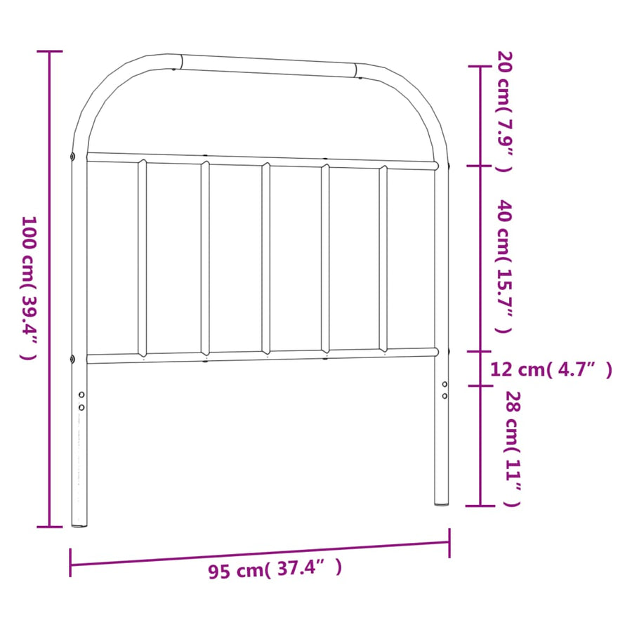 Hoofdbord Metaal Zwart 90 Cm