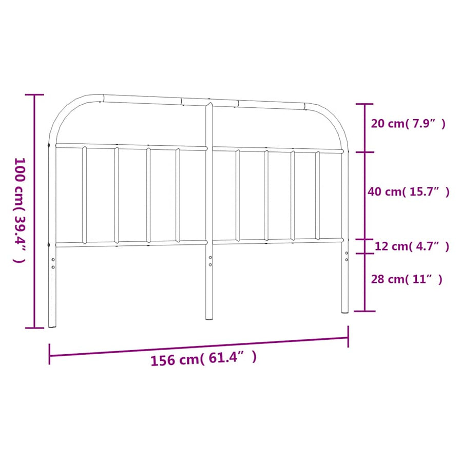 Vervangend hoofdbord metaal zwart 150 cm