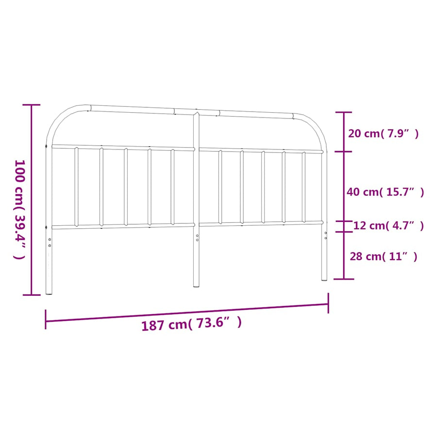 Vervangend hoofdbord metaal zwart 180 cm