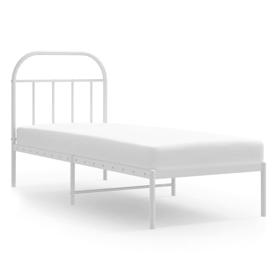 Bedframe Metaal 75 X 190 Cm Wit met hoofdbord