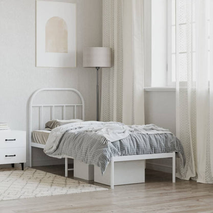 Bedframe Metaal 75 X 190 Cm Wit met hoofdbord