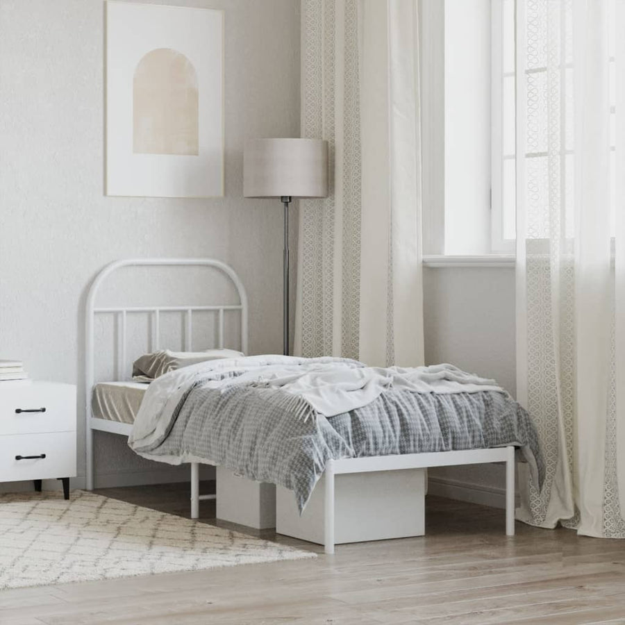 Bedframe Metaal 75 X 190 Cm Wit met hoofdbord
