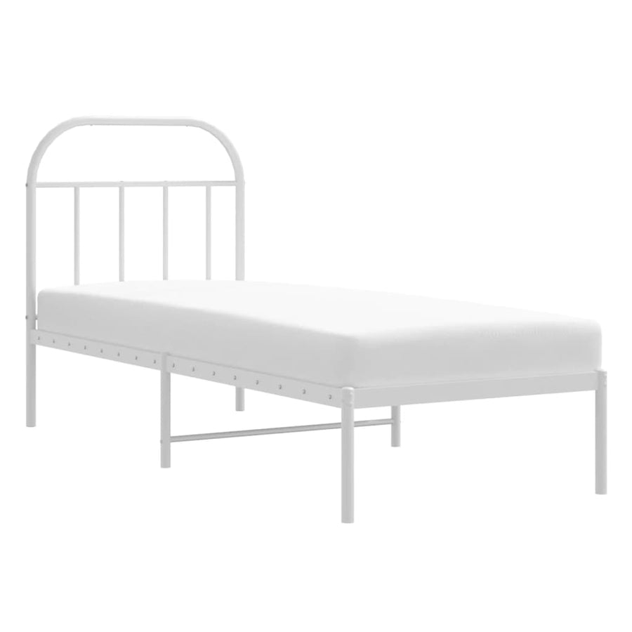 Bedframe Metaal 75 X 190 Cm Wit met hoofdbord
