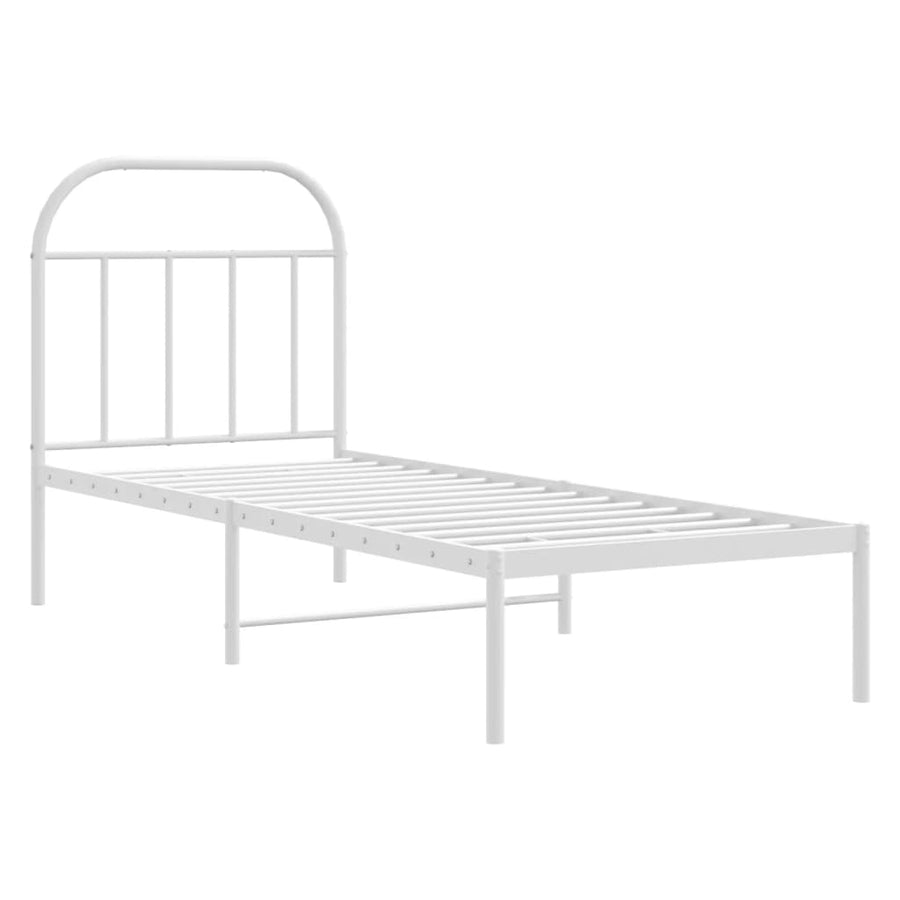 Bedframe Metaal 75 X 190 Cm Wit met hoofdbord