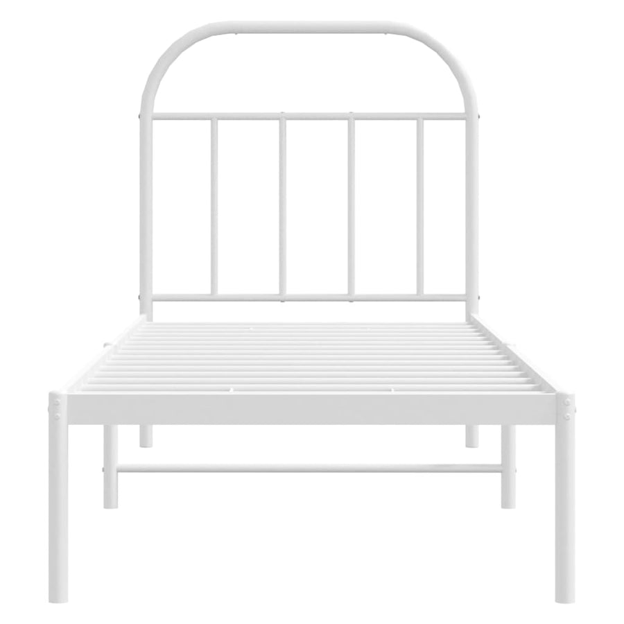 Bedframe Metaal 75 X 190 Cm Wit met hoofdbord