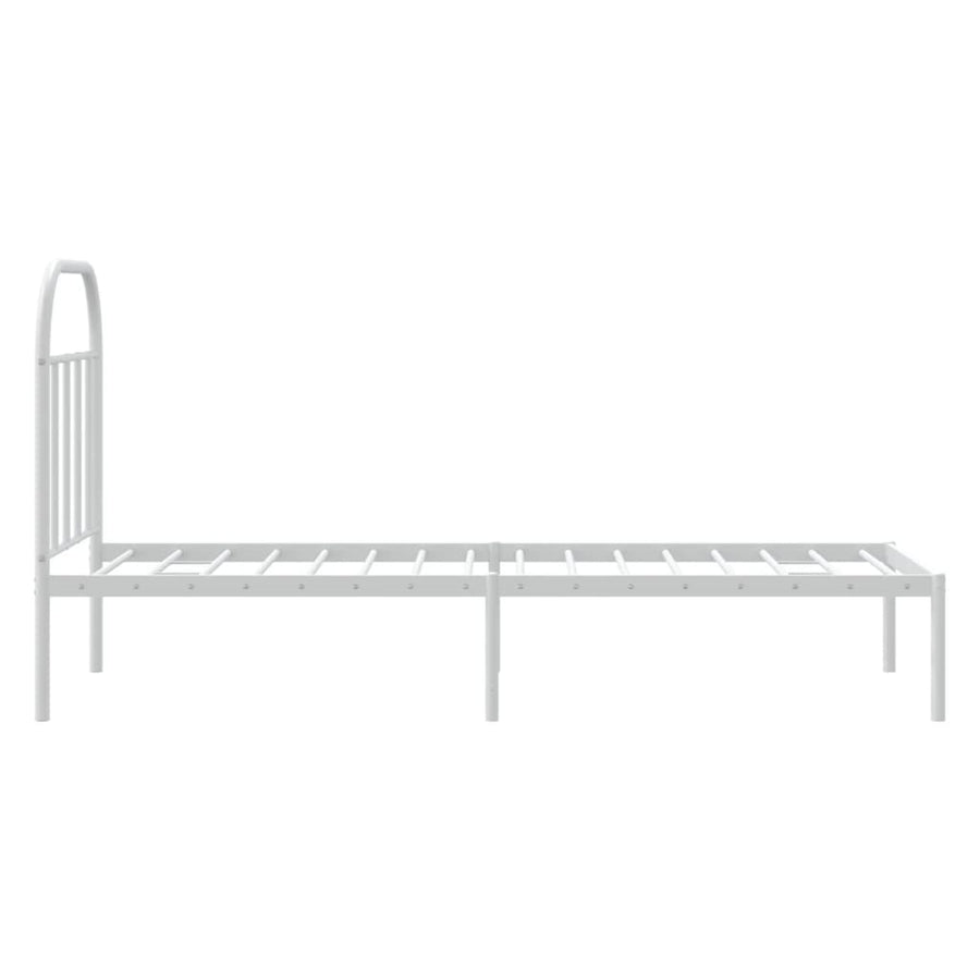 Bedframe Metaal 75 X 190 Cm Wit met hoofdbord