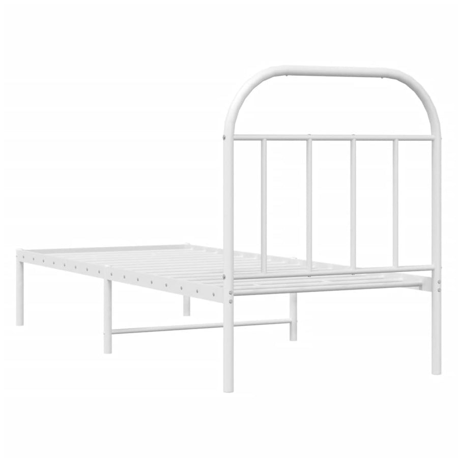 Bedframe Metaal 75 X 190 Cm Wit met hoofdbord