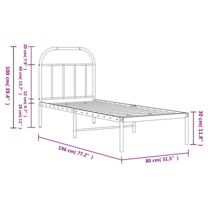 Bedframe Metaal 75 X 190 Cm Wit met hoofdbord