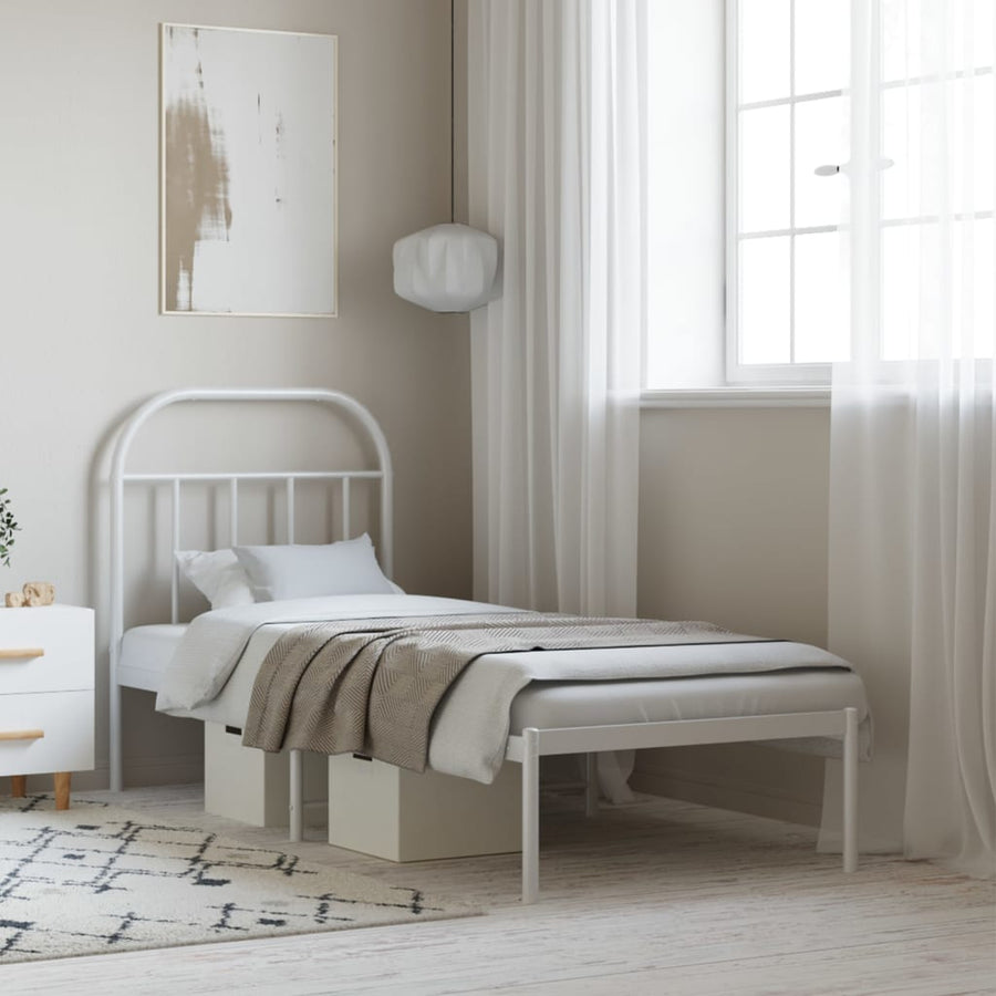 Bedframe Metaal 75 X 190 Cm Wit met hoofdbord
