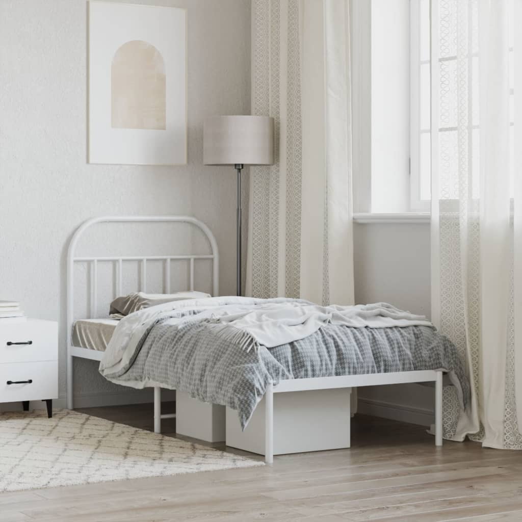 Bedframe Metaal 90 x 190 cm Wit met hoofdbord