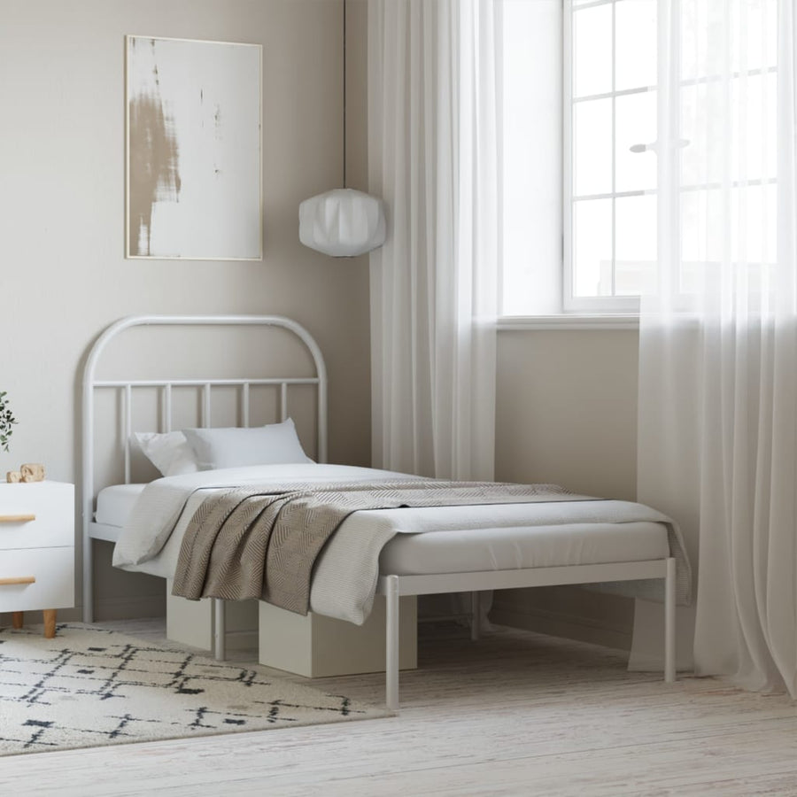 Bedframe Metaal 90 x 190 cm Wit met hoofdbord