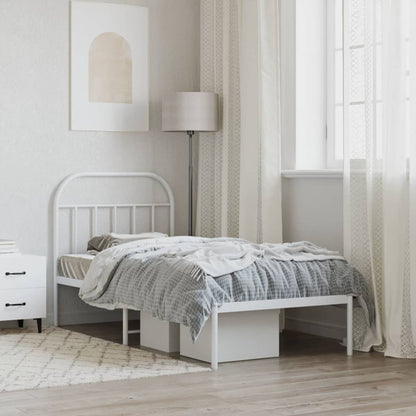Bedframe Metaal 90 x 200 cm Wit met hoofdbord