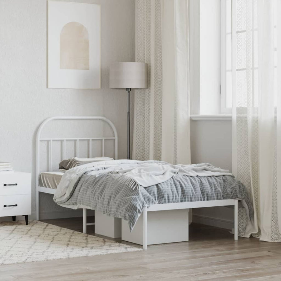 Bedframe Metaal 90 x 200 cm Wit met hoofdbord
