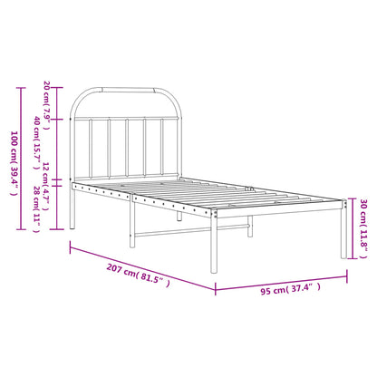 Bedframe Metaal 90 x 200 cm Wit met hoofdbord