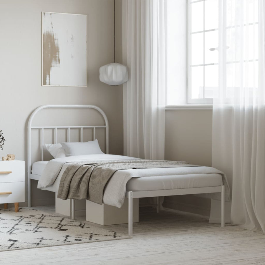 Bedframe Metaal 90 x 200 cm Wit met hoofdbord