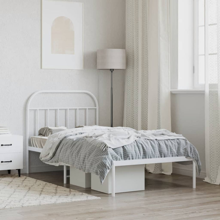 Bedframe Metaal 100 x 190 cm Wit met hoofdbord