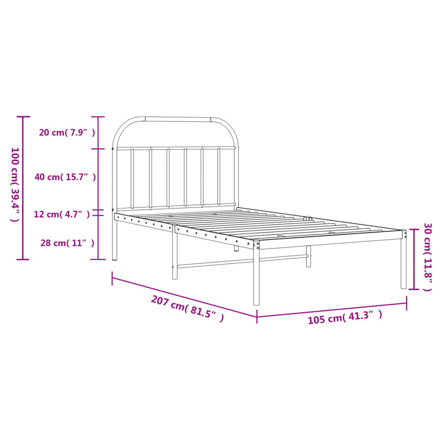 Bedframe Metaal 100 x 200 cm Wit met hoofdbord