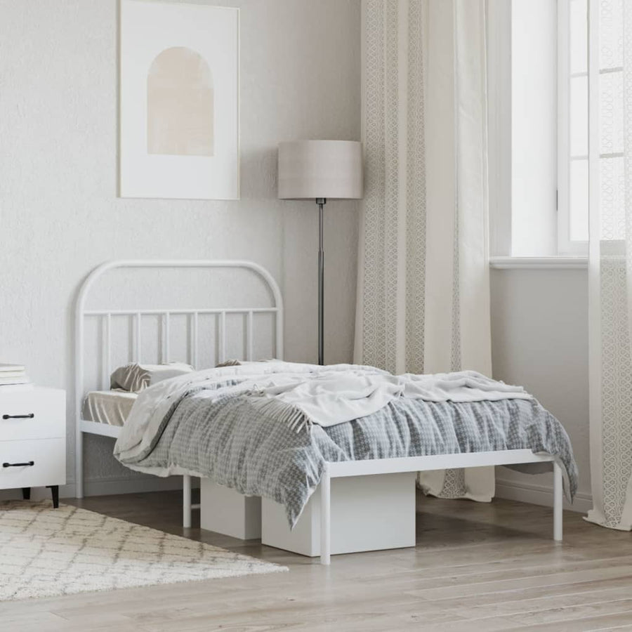 Bedframe Metaal 107 x 203 cm Wit met hoofdbord
