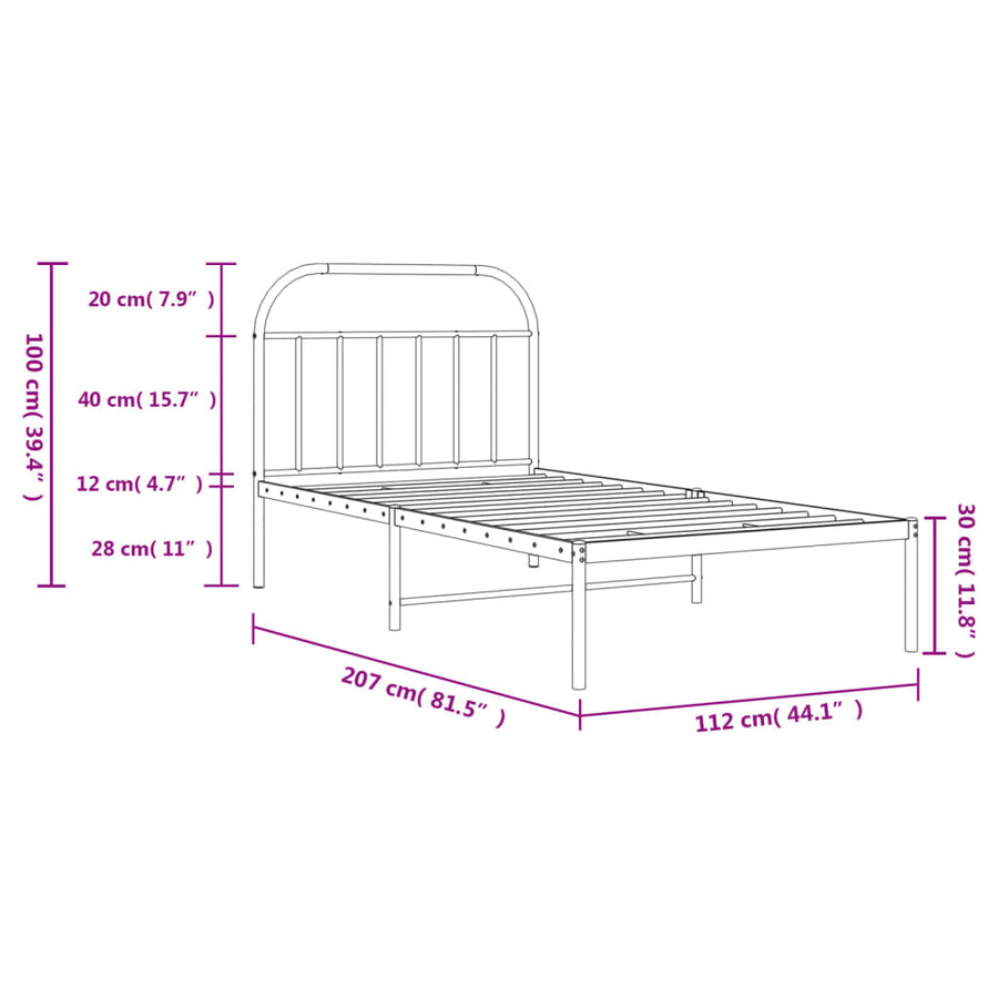 Bedframe Metaal 107 x 203 cm Wit met hoofdbord