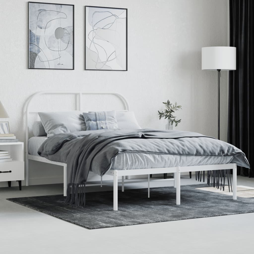 Bedframe Metaal 135 x 190 cm Wit met hoofdbord
