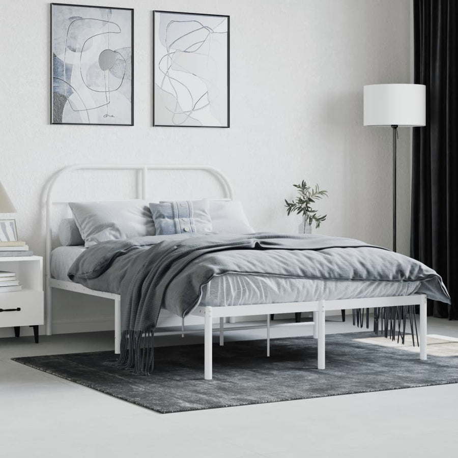 Bedframe Metaal 135 x 190 cm Wit met hoofdbord