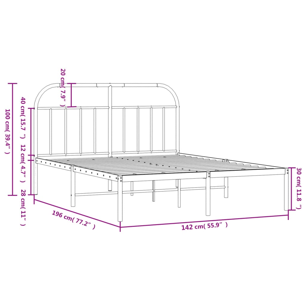 Bedframe Metaal 135 x 190 cm Wit met hoofdbord