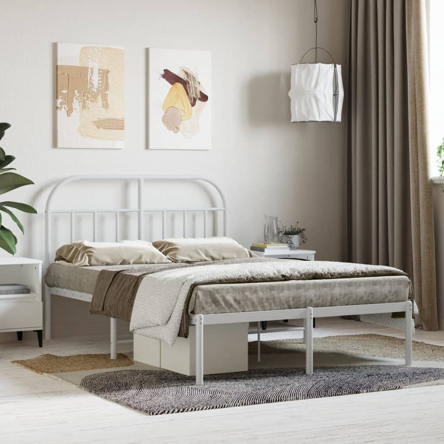 Bedframe Metaal 135 x 190 cm Wit met hoofdbord