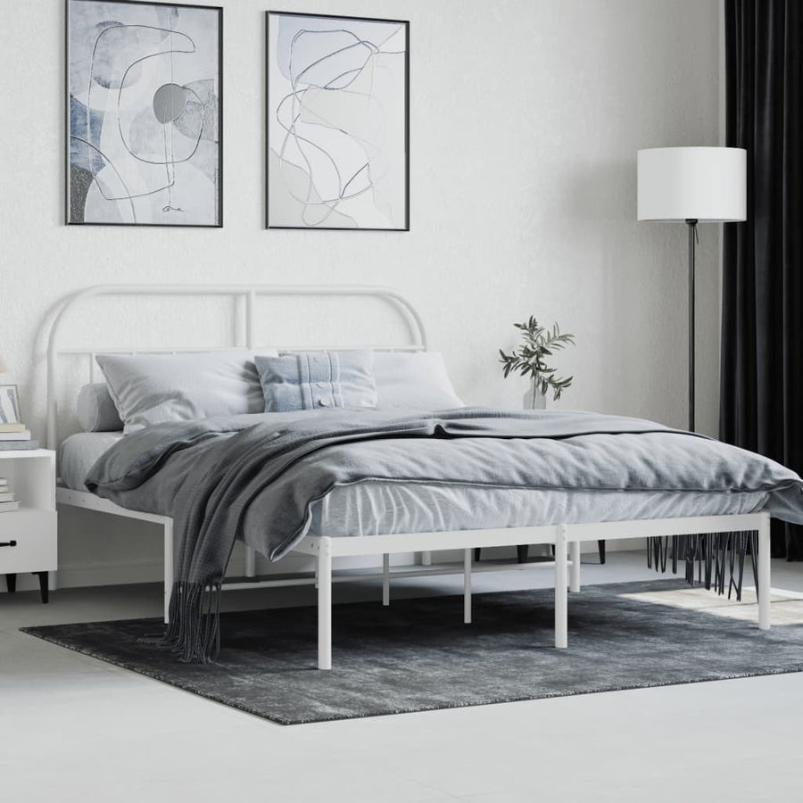 Bedframe Metaal 140 x 190 cm Wit met hoofdbord