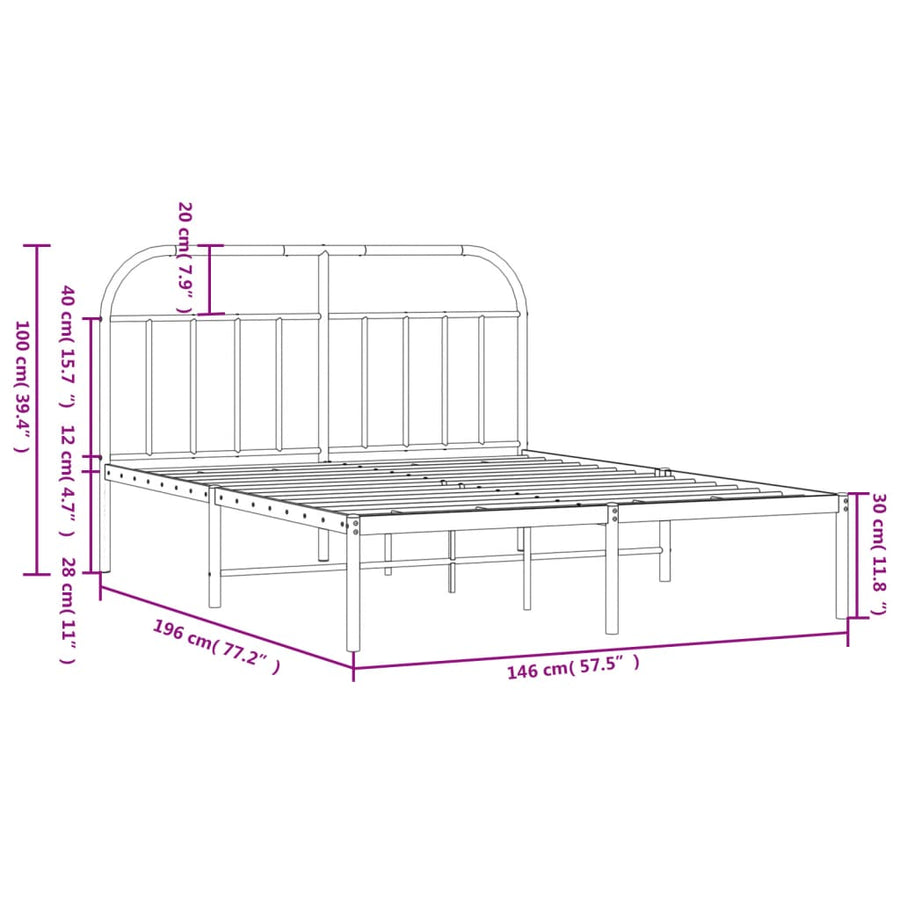 Bedframe Metaal 140 x 190 cm Wit met hoofdbord