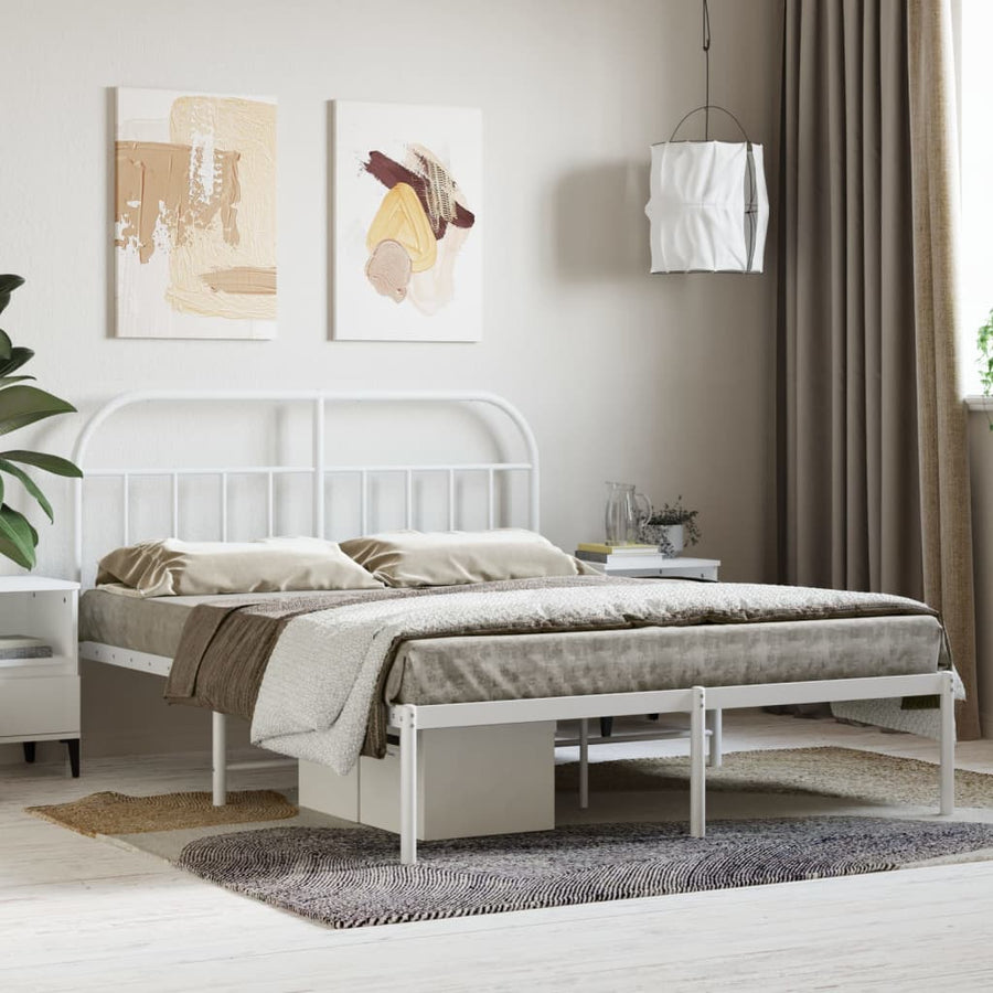 Bedframe Metaal 140 x 190 cm Wit met hoofdbord