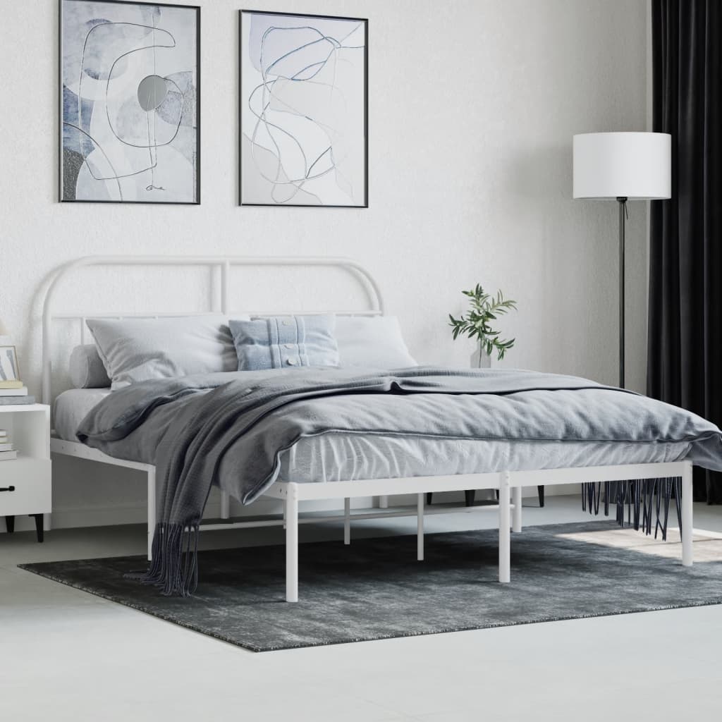 Bedframe Metaal 140 x 200 cm Wit met hoofdbord