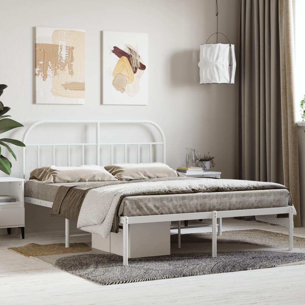 Bedframe Metaal 140 x 200 cm Wit met hoofdbord