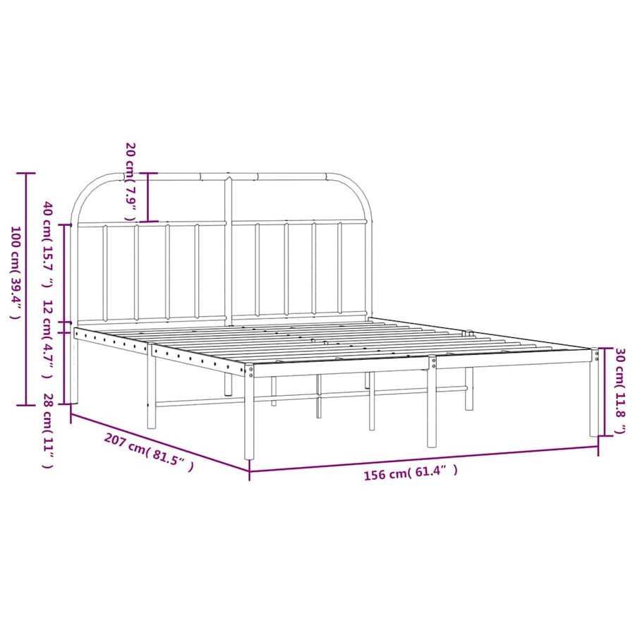 Bedframe Metaal 150 x 200 cm Wit met hoofdbord