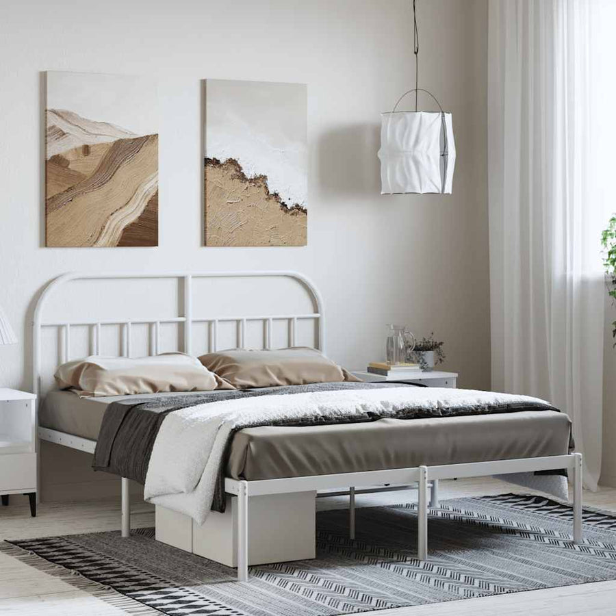 Bedframe Metaal 150 x 200 cm Wit met hoofdbord