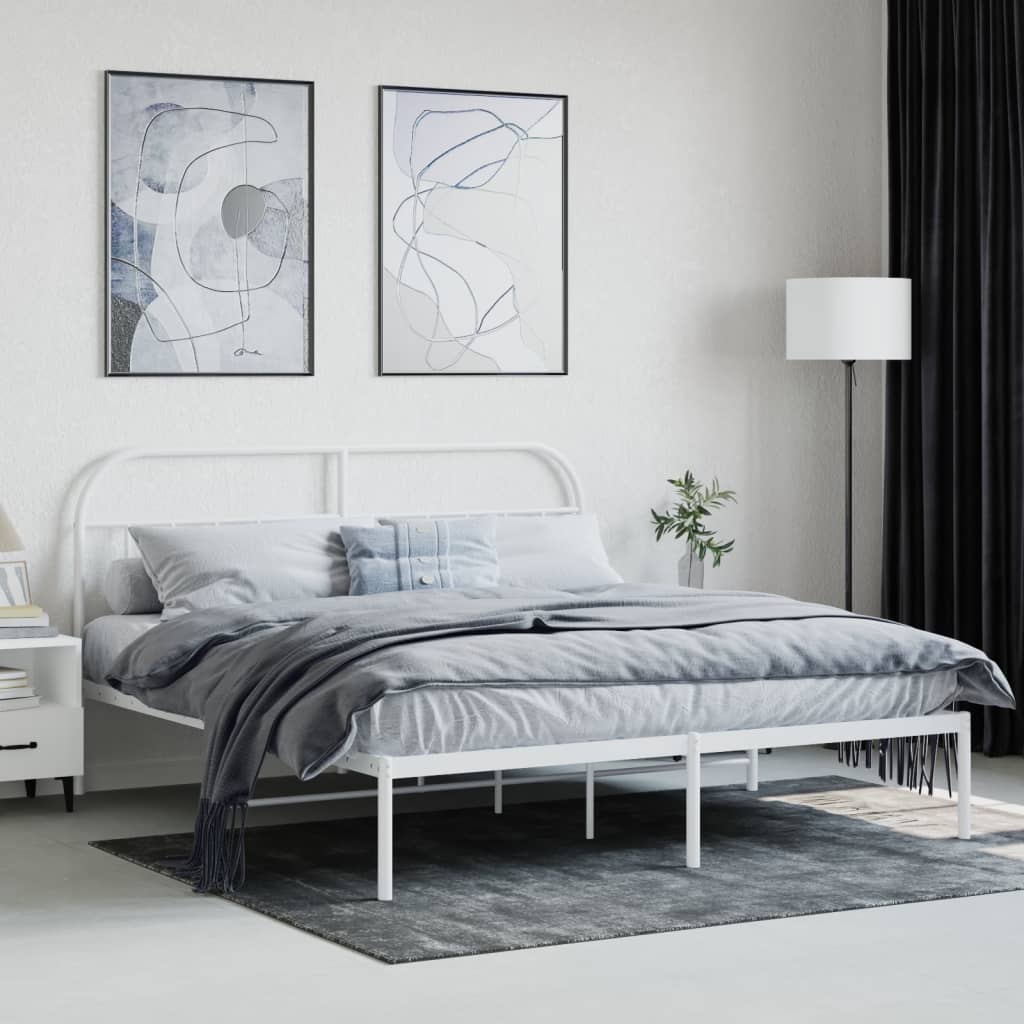 Bedframe Metaal 180 x 200 cm Wit met hoofdbord