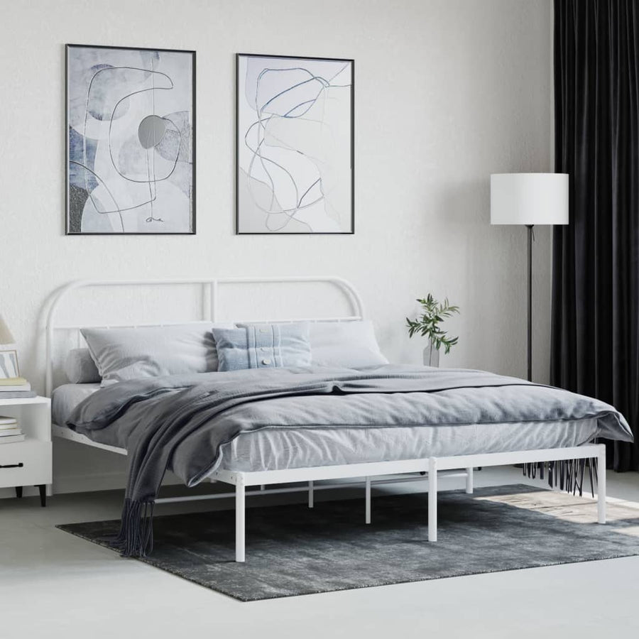Bedframe Metaal 180 x 200 cm Wit met hoofdbord