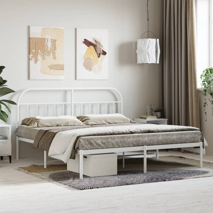 Bedframe Metaal 180 x 200 cm Wit met hoofdbord
